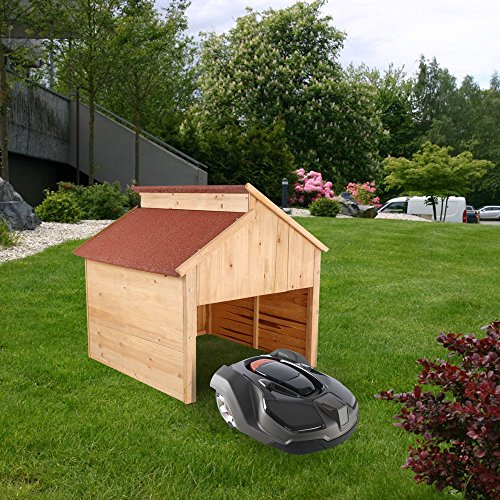 ZELSIUS Holzgarage für Rasenmäher Roboter, Mähroboter Garage, Carport, rot - 5
