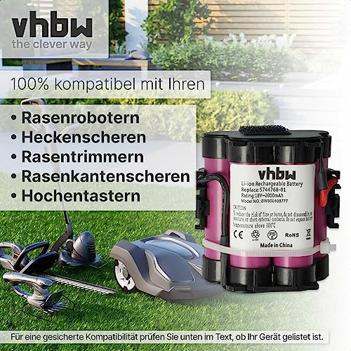 vhbw Li-Ion Akku 2000mAh (18V) für Rasenroboter Gardena R40 Li, R45Li, R70Li wie 574 47 68-01. - 2