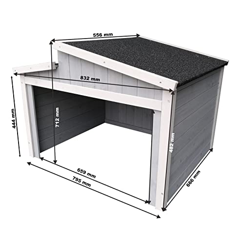 Wiltec Mähroboter Holzgarage Schrägdach Massivholz Grau - 4