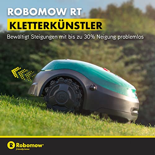 ROBOMOW RT700 Robotermäher/Rasenroboter für Flächen bis 700 qm | 10.2 Ah; 18cm Schnittbreite; einfache Installation, selbstreinigend und inkl. schwimmendem Mähdeck, Mulchreiniger - 18