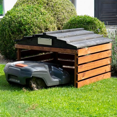 dobar 56193e Mährobotergarage mit abnehmbarem Dach – Fichte – Braun/Schwarz - 5