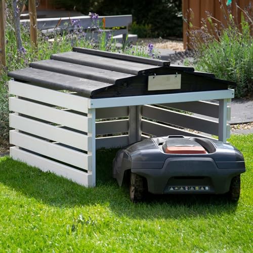 dobar 56192e Mährobotergarage mit abnehmbarem Dach – Fichte – Weiß/Schwarz - 5