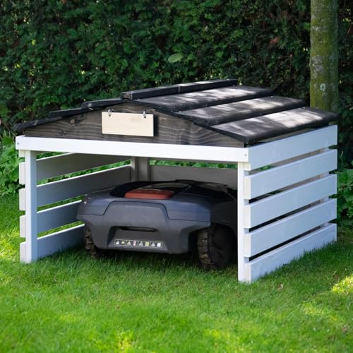 dobar 56192e Mährobotergarage mit abnehmbarem Dach – Fichte – Weiß/Schwarz - 7