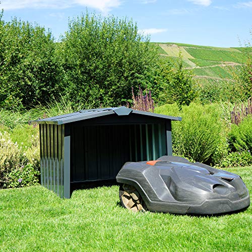 Zelsius Mähroboter Garage Metall | 86,5 x 88 x 60 cm | Garage für Mähroboter, Überdachung für Rasenroboter, Rasenmähroboter Garage - 2
