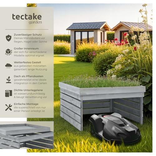 tectake® Mähroboter Garage, Holz Unterstand für Rasenmähroboter, mit Pflanzkasten - 2