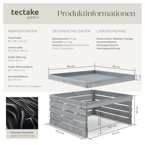 tectake® Mähroboter Garage, Holz Unterstand für Rasenmähroboter, mit Pflanzkasten - 6
