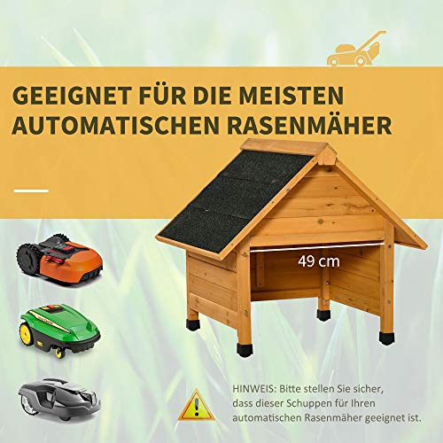 Outsunny Holzgarage für Rasenmäher Roboter Mähroboter Garage Carport für Rasenroboter Sonnen- & Regenschutz Gelb 75 x 76 x 70 cm - 6