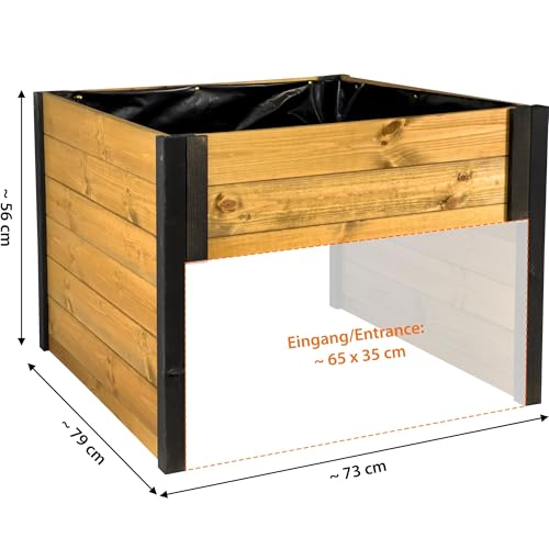 dobar® green label Mähroboter-Garage aus Holz mit Pflanzkasten inklusive Schafswolle - Automower-Unterstand zweifarbig - 79 x 73 x 56 cm - Schwarz-Braun - 2