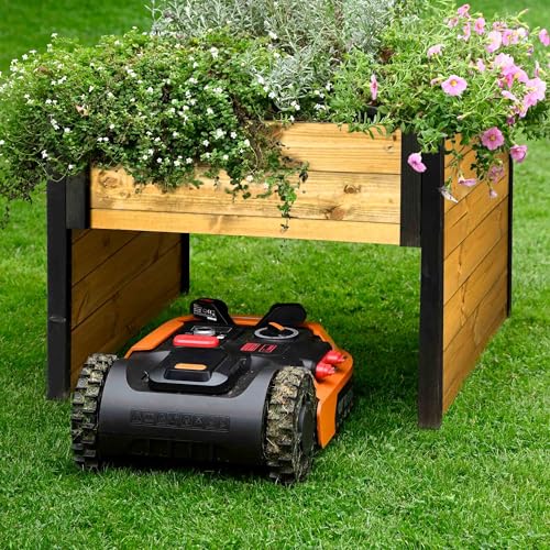 dobar® green label Mähroboter-Garage aus Holz mit Pflanzkasten inklusive Schafswolle - Automower-Unterstand zweifarbig - 79 x 73 x 56 cm - Schwarz-Braun - 5