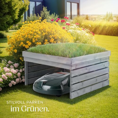 tectake® Mähroboter Garage, Holz Unterstand für Rasenmähroboter, mit Pflanzkasten, wetterfest, Rasenroboter Garage inkl. Folie für bepflanzbares Dach, Schutz vor Regen & UV-Strahlen für Mähroboter - 7