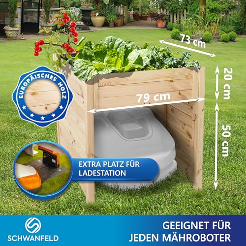 Schwanfeld® [2 in 1] Mähroboter Garage mit Hochbeet [GEEIGNET FÜR JEDEN MÄHROBOTER] - inkl. Innenfolie - Hochwertige Garage Mähroboter (Schützt vor Regen & UV-Strahlen) - Robuste Rasenroboter (Natur) - 3
