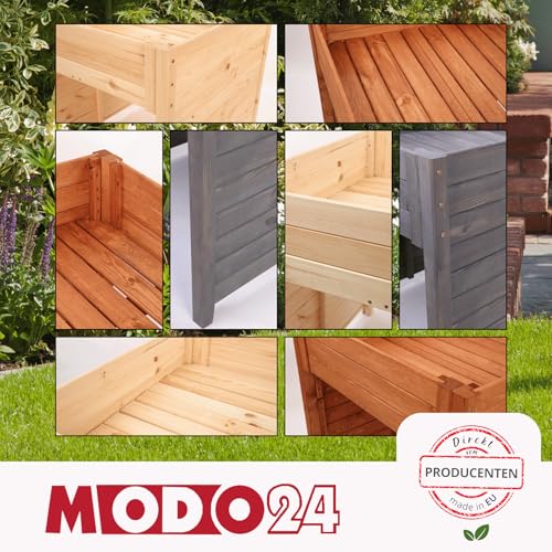 MODO24 Mährobotergarage, Rasenmäher Garage, Mähroboter Garage aus robustem Holz, Pflanzkasten mit Schutzfolie, Wetterfest, Blumenregal, Blumenständer, FSC Holz, Abmessungen 76x79x74 cm, Farbe: Grau - 4