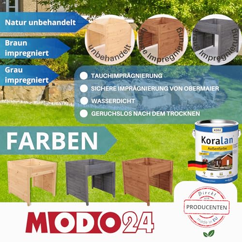 MODO24 Mährobotergarage, Rasenmäher Garage, Mähroboter Garage aus robustem Holz, Pflanzkasten mit Schutzfolie, Wetterfest, Blumenregal, Blumenständer, FSC Holz, Abmessungen 76x79x74 cm, Farbe: Grau - 6