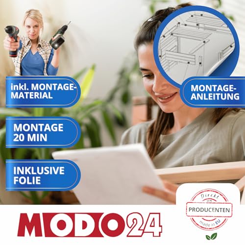 MODO24 Mährobotergarage, Rasenmäher Garage, Mähroboter Garage aus robustem Holz, Pflanzkasten mit Schutzfolie, Wetterfest, Blumenregal, Blumenständer, FSC Holz, Abmessungen 76x79x74 cm, Farbe: Grau - 8