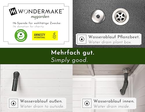 WONDERMAKE® Große Design Mährobotergarage XXL Universal mit Wasserablauf, Holz Haus Pflanzkasten, Mähroboter Unterstand Carport Rasenroboter Garage Flachdach, 78,5 x 96 x 57 cm, anthrazit grau weiß - 2