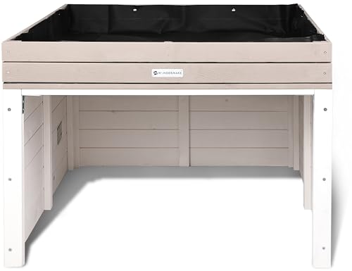 WONDERMAKE® Große Design Mährobotergarage XXL Universal mit Wasserablauf, Holz Haus Pflanzkasten, Mähroboter Unterstand Carport Rasenroboter Garage Flachdach, 78,5 x 96 x 57 cm, anthrazit grau weiß - 7
