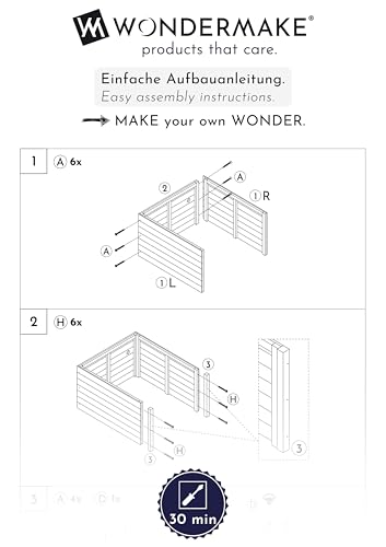 WONDERMAKE® Große Design Mährobotergarage XXL Universal mit Wasserablauf, Holz Haus Pflanzkasten, Mähroboter Unterstand Carport Rasenroboter Garage Flachdach, 78,5 x 96 x 57 cm, anthrazit grau weiß - 8