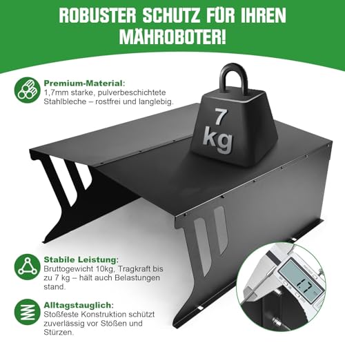 Stahl Mähroboter Garage, Rasenroboter Rasenmäher Garage aus Verzinkte Stahl, Überdachung Dach Carport Unterstand zum Garten, Schutz vor Sonnen Regen und Wind, 78 x 61 x 31(LXBXH) cm - 5