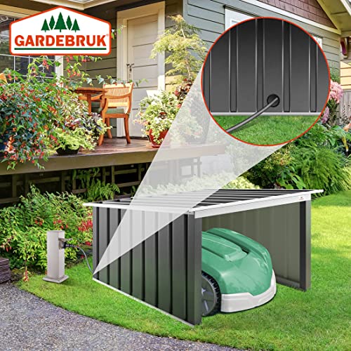 Gardebruk® Mähroboter Garage Pultdach Metall 89x90x54cm Wetterbeständig Dach klappbar 4X Erdanker Carport Rasen Anthrazit - 3