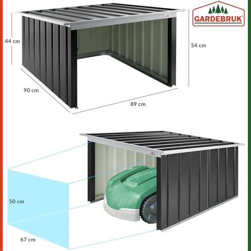 Gardebruk® Mähroboter Garage Pultdach Metall 89x90x54cm Wetterbeständig Dach klappbar 4X Erdanker Carport Rasen Anthrazit - 7