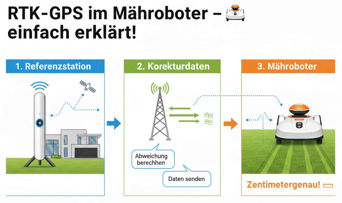 RTK‑GPS im Mähroboter – so funktioniert es RTK‑GPS im Mähroboter – so funktioniert es